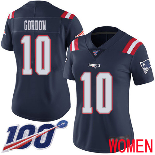 New England Patriots Football #10 100th Season Rush Limited Navy Blue Women Josh Gordon NFL Jersey->new england patriots->NFL Jersey